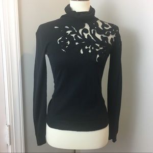 Express Lace Appliqué Turtleneck Sweater